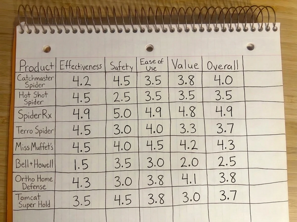 Final scored spider repellent testing results